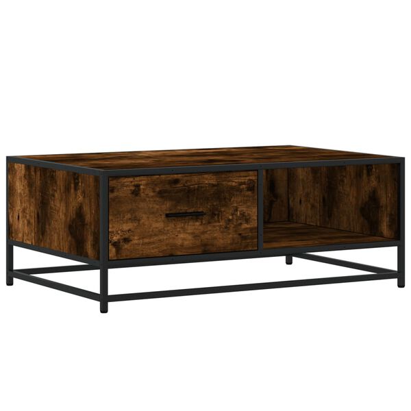 vidaXL Table basse ch&ecirc;ne fum&eacute; 90x57x35 cm bois d'ing&eacute;nierie et m&eacute;tal