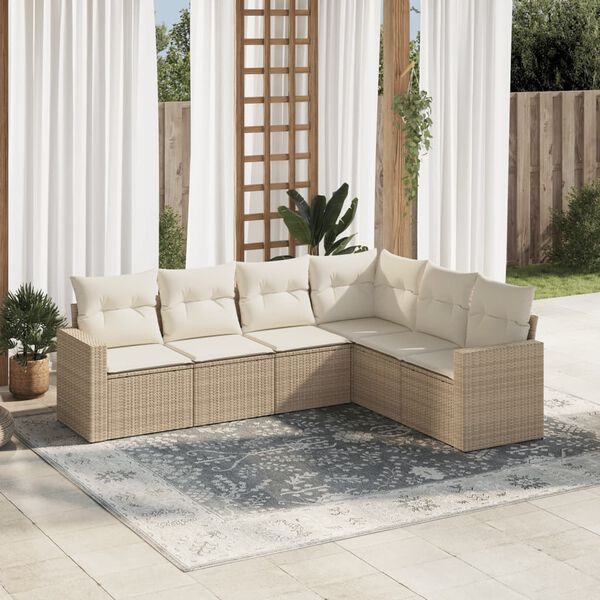 vidaXL Salon de jardin avec coussins 6 pcs beige r&eacute;sine tress&eacute;e