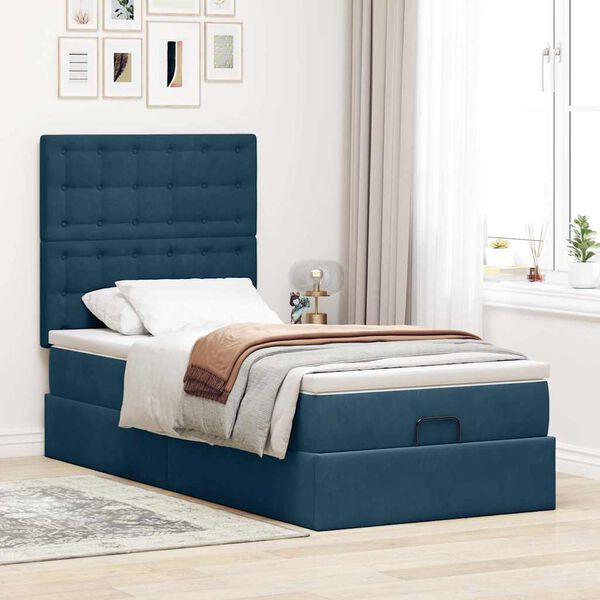 vidaXL Cadre de lit ottoman avec matelas bleu fonc&eacute; 80x200 cm velours