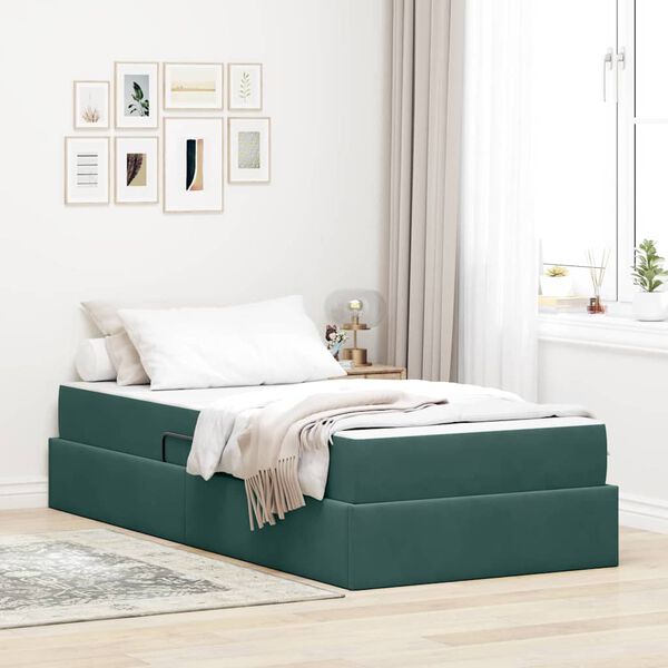 vidaXL Lit avec rangement et matelas Vert fonc&eacute; 100 x 200 cm Velours