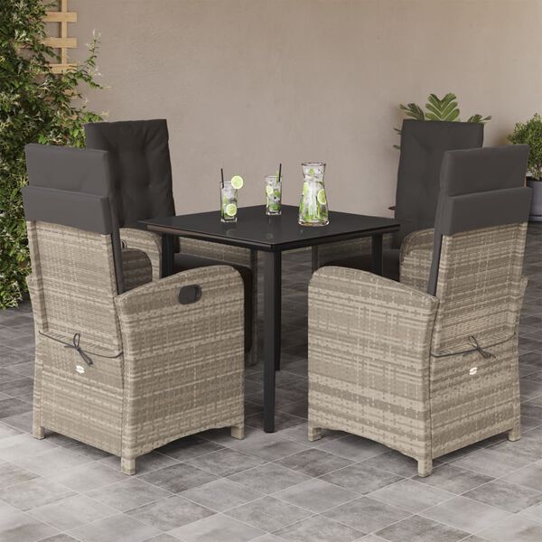 vidaXL Ensemble &agrave; manger de jardin et coussins 5 pcs gris clair rotin