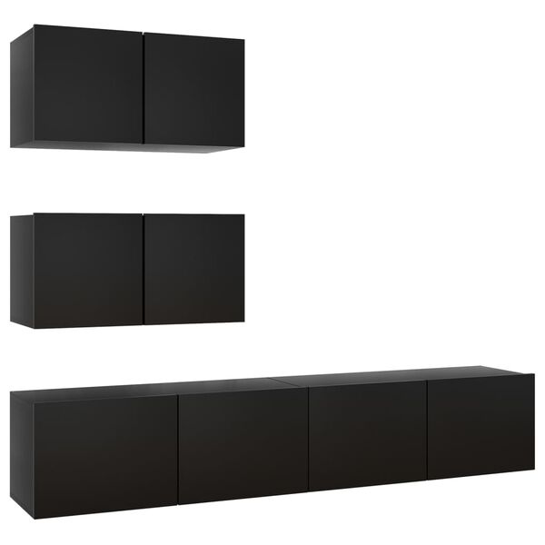 vidaXL Ensemble de meuble TV 4 pcs Noir Bois d'ing&eacute;nierie