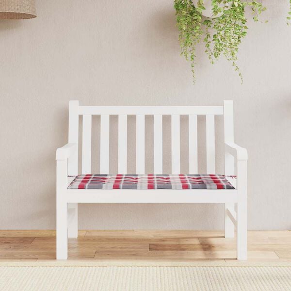 vidaXL Coussin de banc de jardin motif &agrave; carreaux rouges 120x50x3 cm
