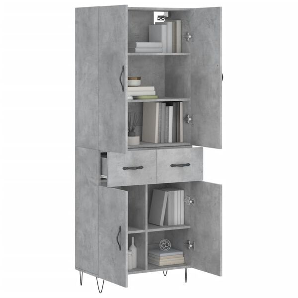 vidaXL Buffet haut Gris b&eacute;ton 69,5x34x180 cm Bois d'ing&eacute;nierie