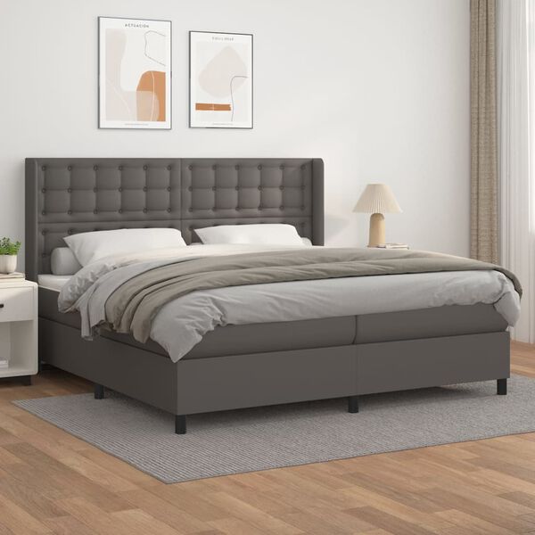 vidaXL Sommier &agrave; lattes de lit avec matelas Gris 200x200 cm Similicuir
