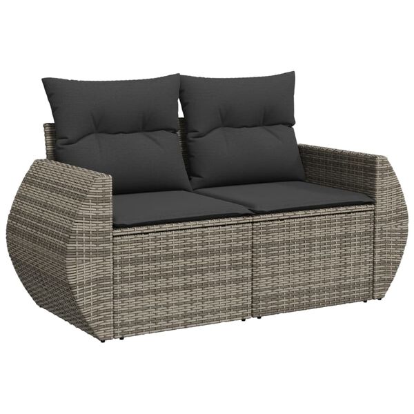 vidaXL Salon de jardin 8 pcs avec coussins gris r&eacute;sine tress&eacute;e