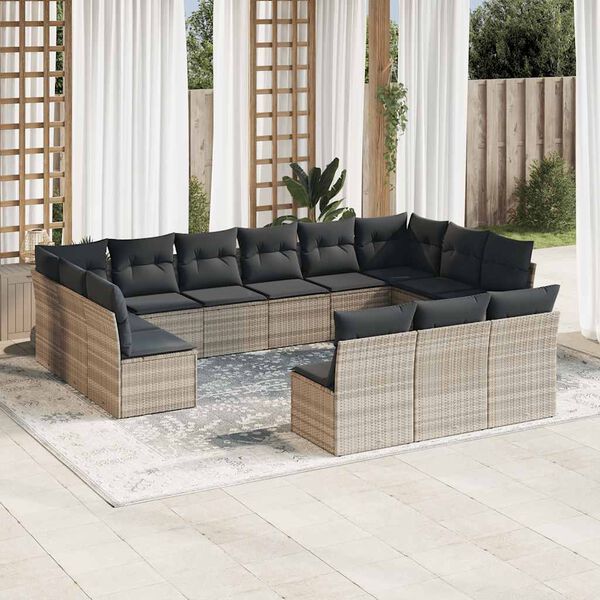 vidaXL Salon de jardin avec coussins 13 pcs gris clair r&eacute;sine tress&eacute;e