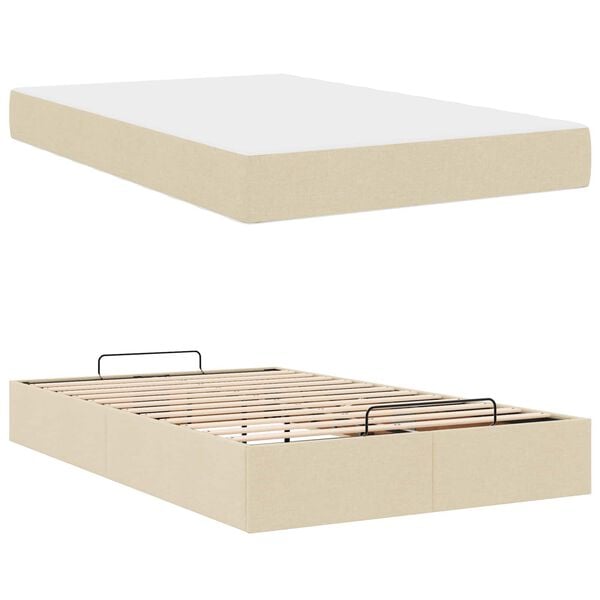 vidaXL Cadre de lit avec matelas avec matelas 2 pcs Crème tissu