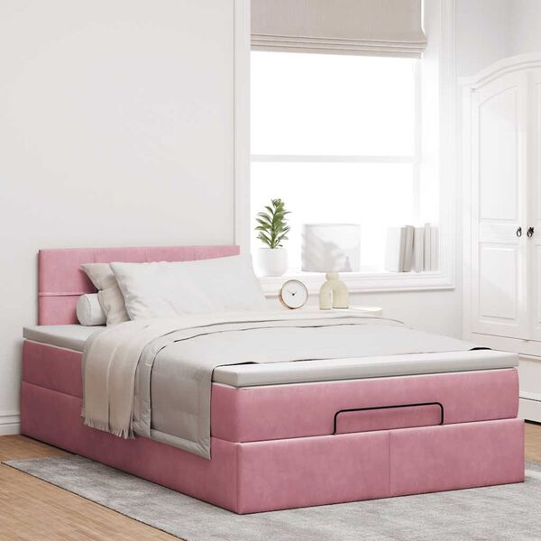 vidaXL Cadre de lit ottoman avec matelas rose 120x200 cm velours