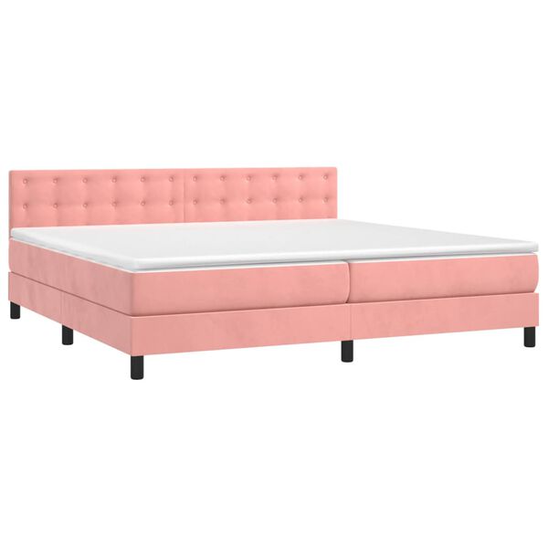 vidaXL Sommier &agrave; lattes de lit avec matelas Rose 200x200 cm Velours