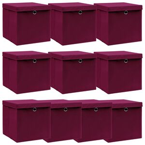 vidaXL Bo&icirc;tes de rangement 10 pcs Rouge fonc&eacute; 32x32x32 cm Tissu