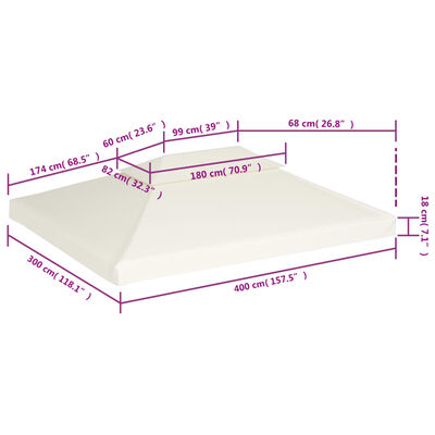 vidaXL Recouvrement de remplacement d'auvent 310 g/m² 3x4m Blanc crème