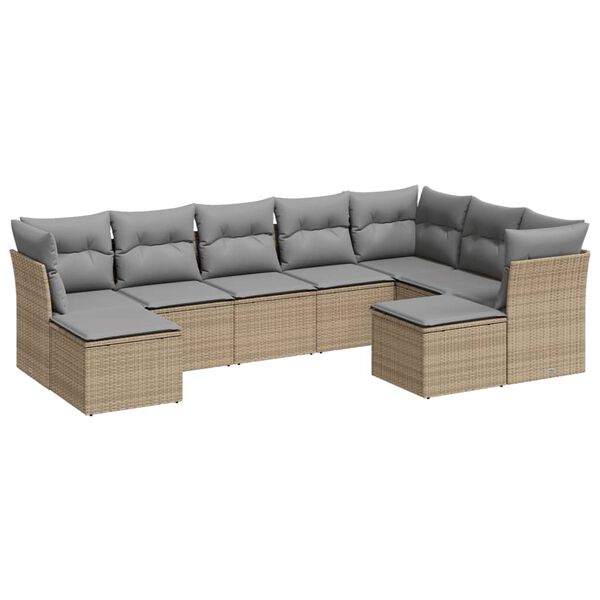 vidaXL Salon de jardin avec coussins 9 pcs beige résine tressée