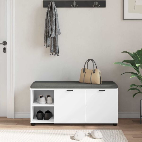 vidaXL Banc d'entr&eacute;e Blanc 100 x 38 x 46 cm Bois Ing&eacute;nierie et Tissu