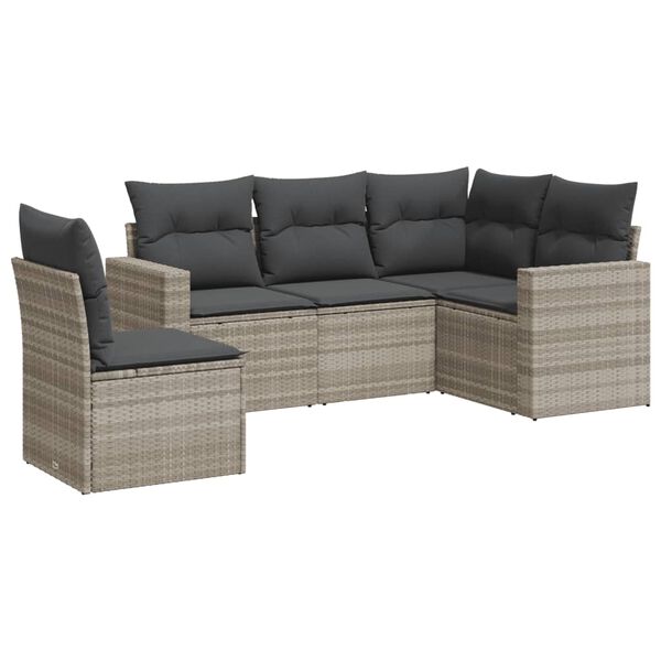 vidaXL Salon de jardin 5 pcs avec coussins gris clair r&eacute;sine tress&eacute;e