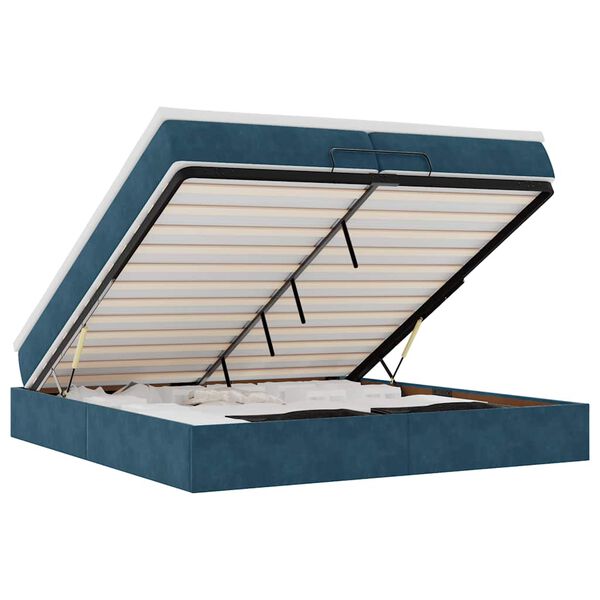vidaXL Cadre de lit ottoman avec matelas bleu fonc&eacute; 200x200 cm velours