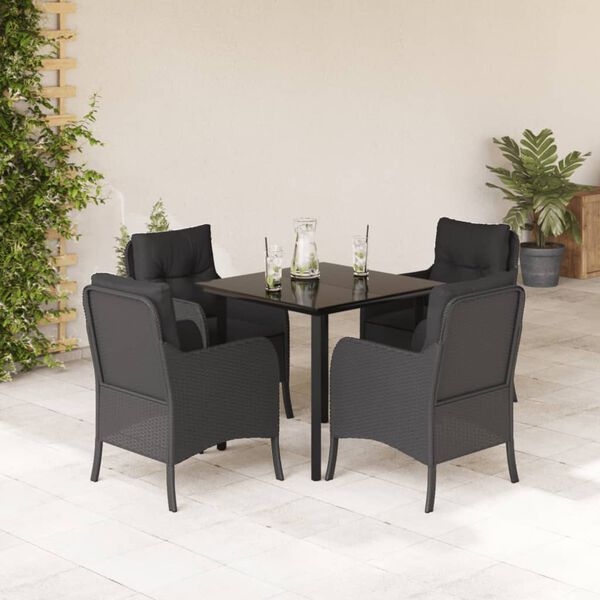 vidaXL Ensemble &agrave; manger de jardin coussins 5pcs Noir R&eacute;sine tress&eacute;e