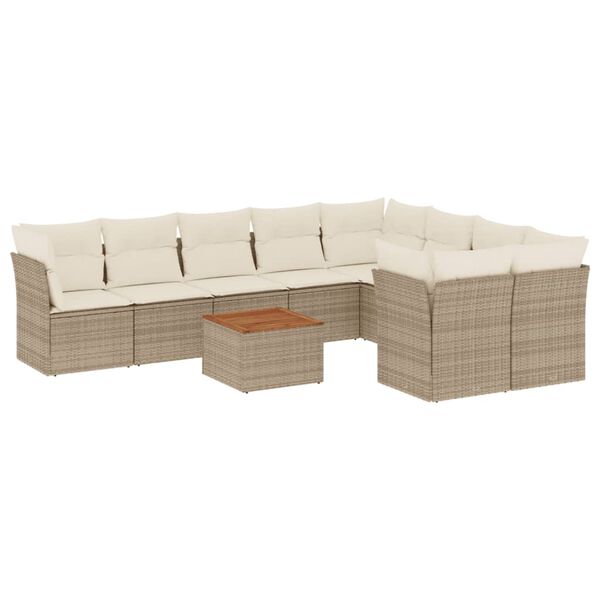 vidaXL Salon de jardin avec coussins 10 pcs beige r&eacute;sine tress&eacute;e