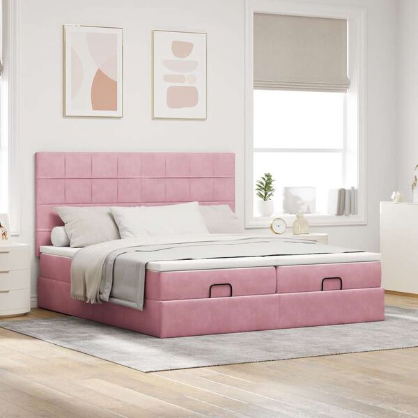 vidaXL Cadre de lit ottoman avec matelas rose 160x200 cm velours
