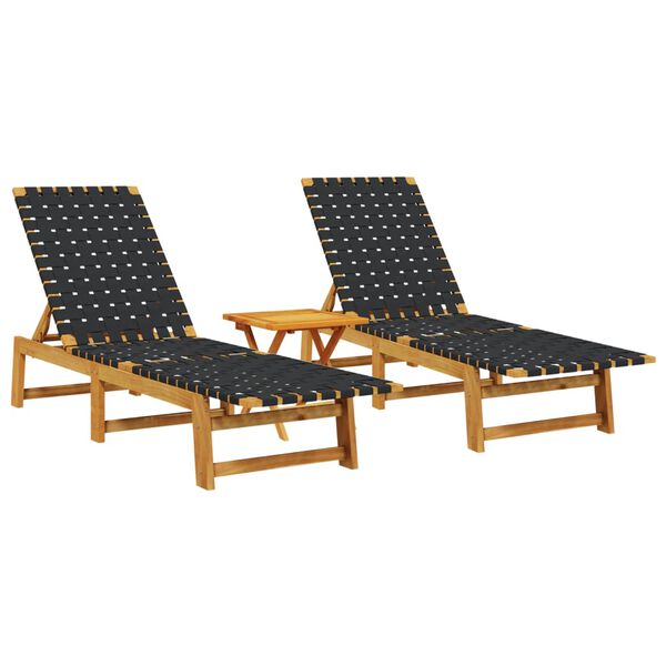 vidaXL Chaises longues lot de 2 avec table noir bois massif d'acacia