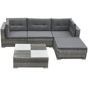 vidaXL Salon de jardin 5 pcs avec coussins r&eacute;sine tress&eacute;e gris