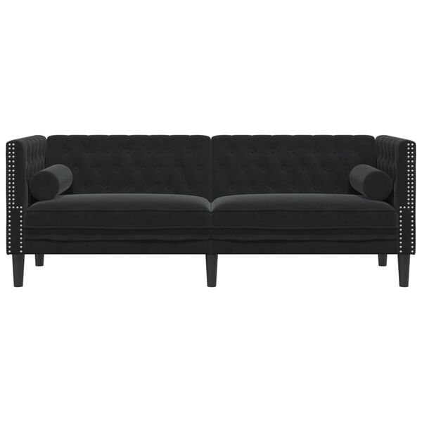 vidaXL Canap&eacute; Chesterfield avec traversins 3 places noir velours