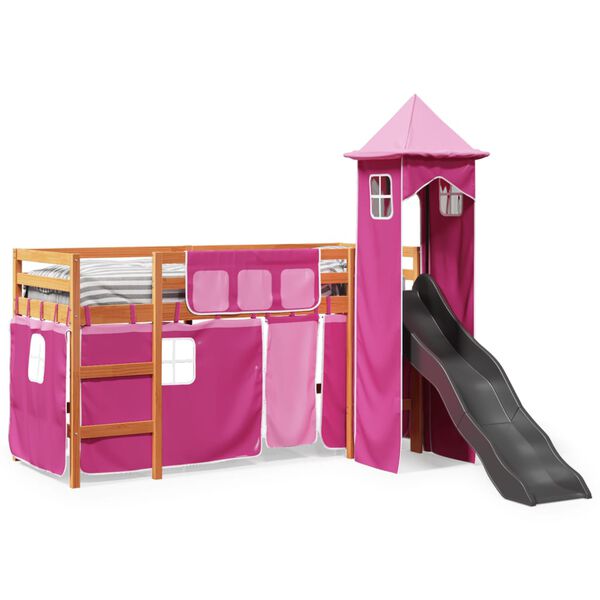 vidaXL Lit mezzanine enfants avec tour rose 80x200cm bois pin massif