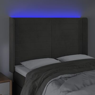 vidaXL Tête de lit à LED Gris foncé 147x16x118/128 cm Velours