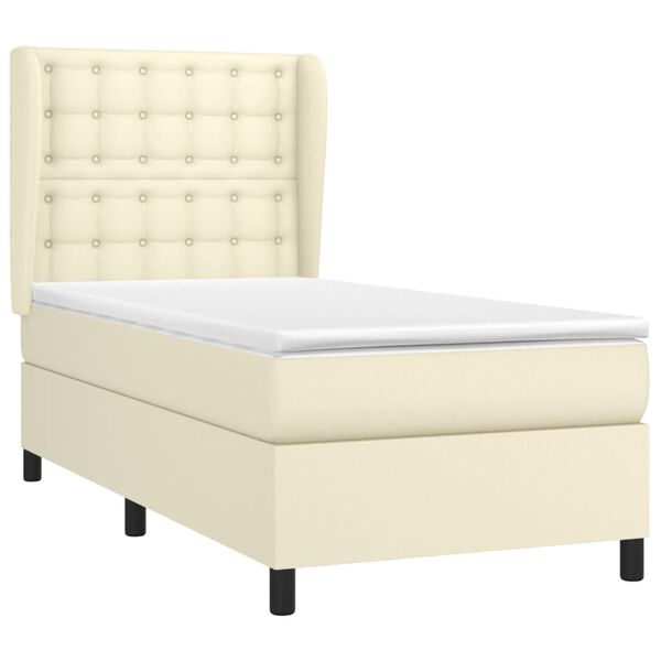 vidaXL Sommier &agrave; lattes de lit avec matelas Cr&egrave;me 90x190 cm Similicuir