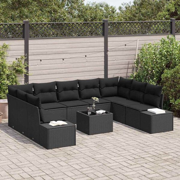 vidaXL Ensemble de canapé de jardin avec coussin 9 pcs Noir Polyrotin