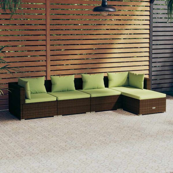 vidaXL Salon de jardin 5 pcs avec coussins résine tressée marron