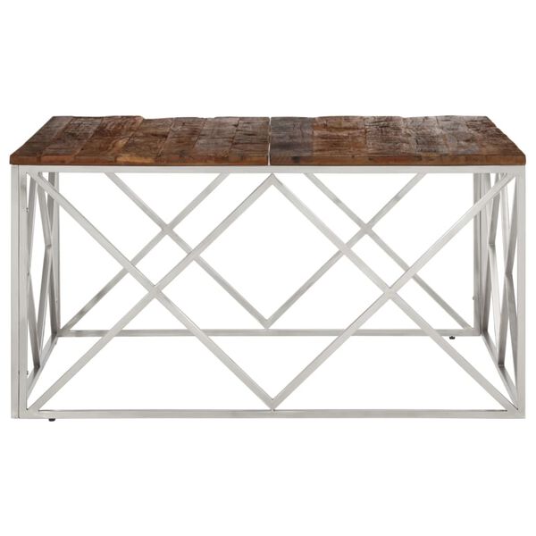 vidaXL Table basse argenté inox et bois de mélèze massif