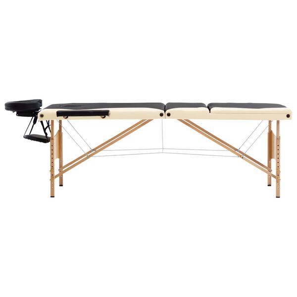 vidaXL Table de massage pliable 3 zones Bois Noir et beige