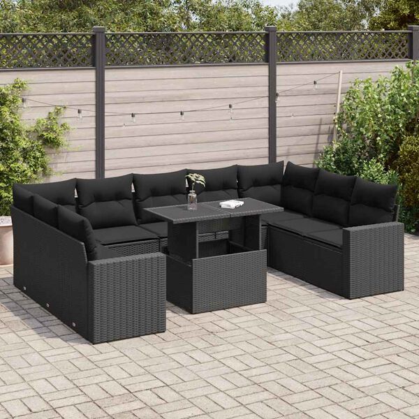 vidaXL Salon de jardin 10 pcs avec coussins noir r&eacute;sine tress&eacute;e