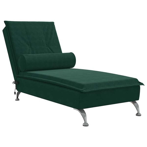 vidaXL Chaise longue de massage avec traversin vert fonc&eacute; velours