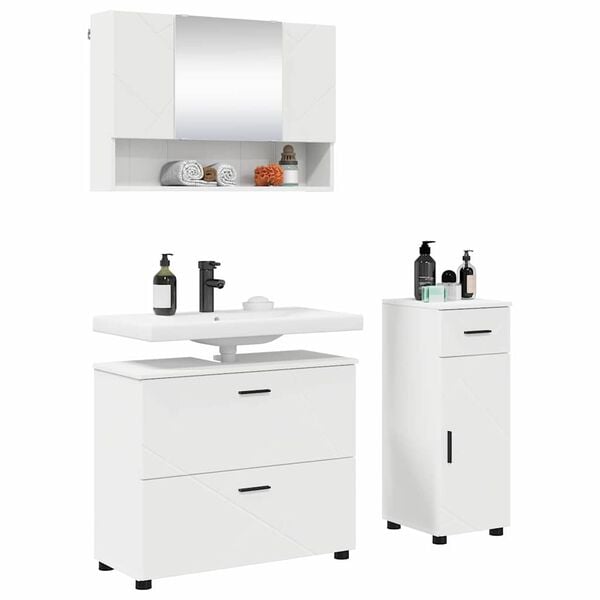 vidaXL Ensemble de mobilier de salle de bain avec tiroir 3 pcs Blanc