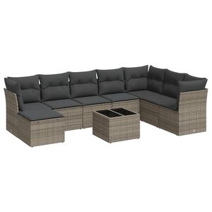 vidaXL Salon de jardin 9 pcs avec coussins gris r&eacute;sine tress&eacute;e