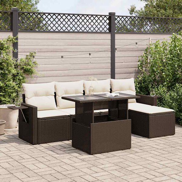vidaXL Salon de jardin avec coussins 6 pcs marron r&eacute;sine tress&eacute;e