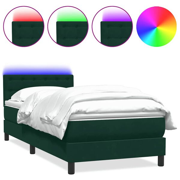vidaXL Sommier &agrave; lattes de lit et matelas et LED vert fonc&eacute; 100x220cm velours