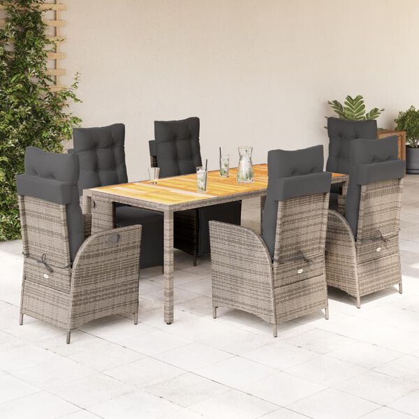 vidaXL Ensemble &agrave; manger de jardin et coussins 7 pcs gris rotin