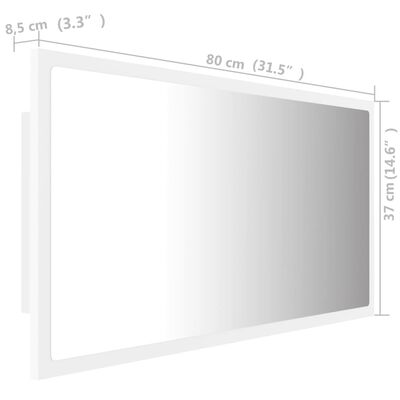 vidaXL Miroir à LED de salle de bain Blanc 80x8,5x37 cm Acrylique