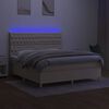 vidaXL Sommier &agrave; lattes de lit et matelas et LED Cr&egrave;me 160x200cm Tissu