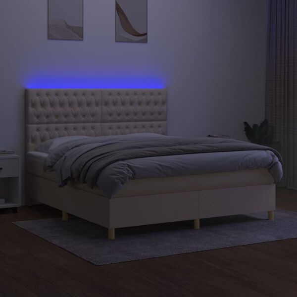 vidaXL Sommier &agrave; lattes de lit et matelas et LED Cr&egrave;me 160x200cm Tissu