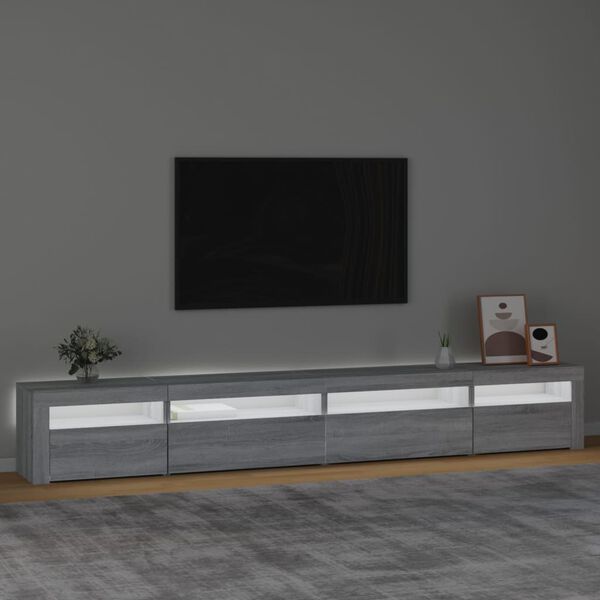 vidaXL Meuble TV avec lumi&egrave;res LED Sonoma gris 270x35x40 cm