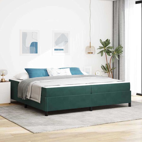 vidaXL Cadre de lit avec matelas Vert fonc&eacute; 200 x 200 cm tissu