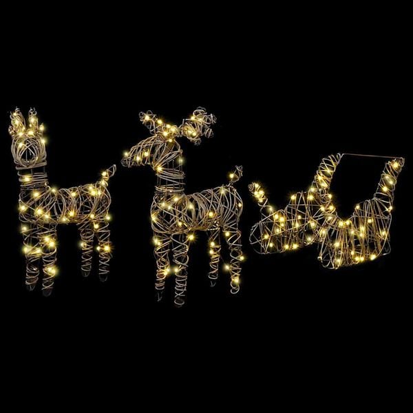 vidaXL Traîneau tiré par un renne avec 160 LED Blanc chaud Rotin