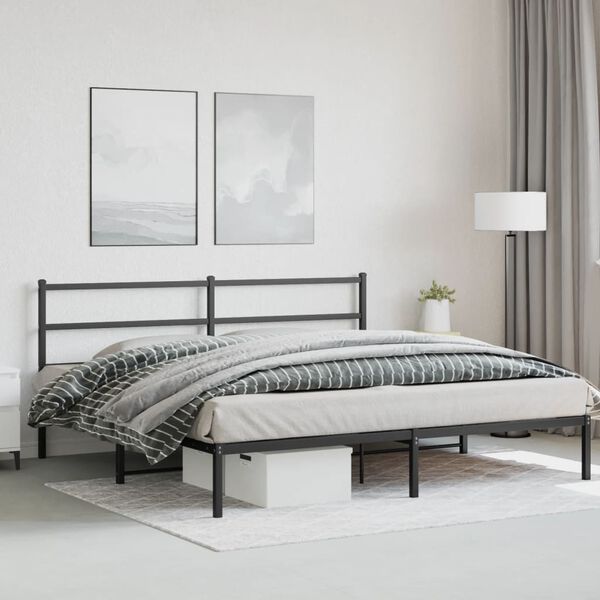 vidaXL Cadre de lit m&eacute;tal sans matelas avec t&ecirc;te de lit noir 200x200cm