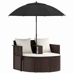 vidaXL Lit de jardin avec parasol Marron R&eacute;sine tress&eacute;e