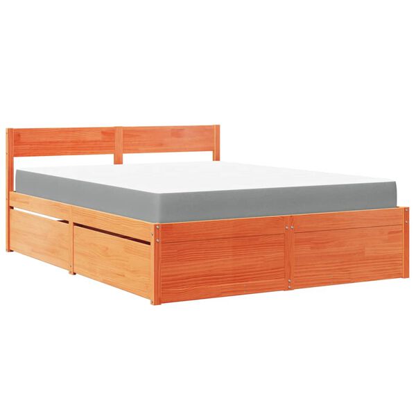vidaXL Lit avec tiroirs/matelas cire marron 160x200 cm bois massif pin