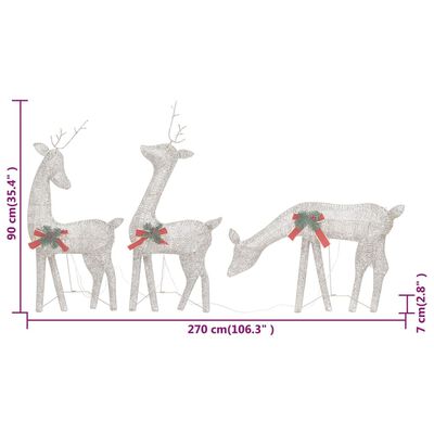 vidaXL Famille de rennes de Noël 270x7x90 cm Doré Blanc chaud Maille